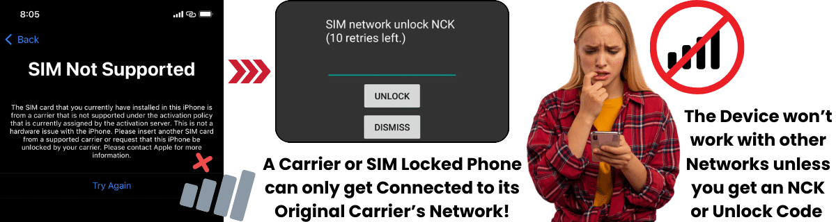 What does it mean when a Phone is Locked to its Carrier?

When a phone is locked to a carrier, it means that the device is restricted to work only with one specific mobile carrier and will work exclusively with that single network. This is often because the carrier has subsidized the phone’s cost in exchange for the customer committing to their services for a certain period, usually through a contract or installment plan. When this lock is active, the phone cannot be used with any SIM card from another carrier until it is unlocked (if not, the device won’t access other networks’ services, such as calls, texts, or data).

This lock is implemented using software and is intended to ensure that customers fulfill their contractual obligations, helping carriers recoup their investment in the subsidized device. However, at SafeUnlocks, we firmly believe that you, as the legitimate owner and end user of the phone, should have full access to your device’s full potential. That’s why we’ll explain here all there is to know to unlock any phone free of charge, why you definitely should run that quick procedure to free your device, and how SafeUnlocks’ online service can help.