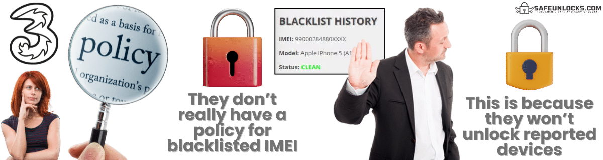 Does Three have an Unlock Policy for Blacklisted Devices?